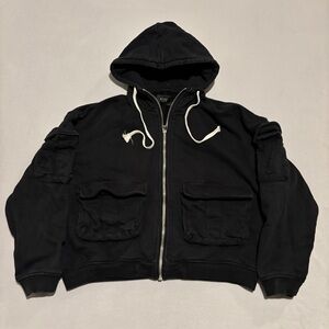 REPRESENT Military Full Zip Up Hoodie Mens Medium Black Pockets Heavyweight Boxy